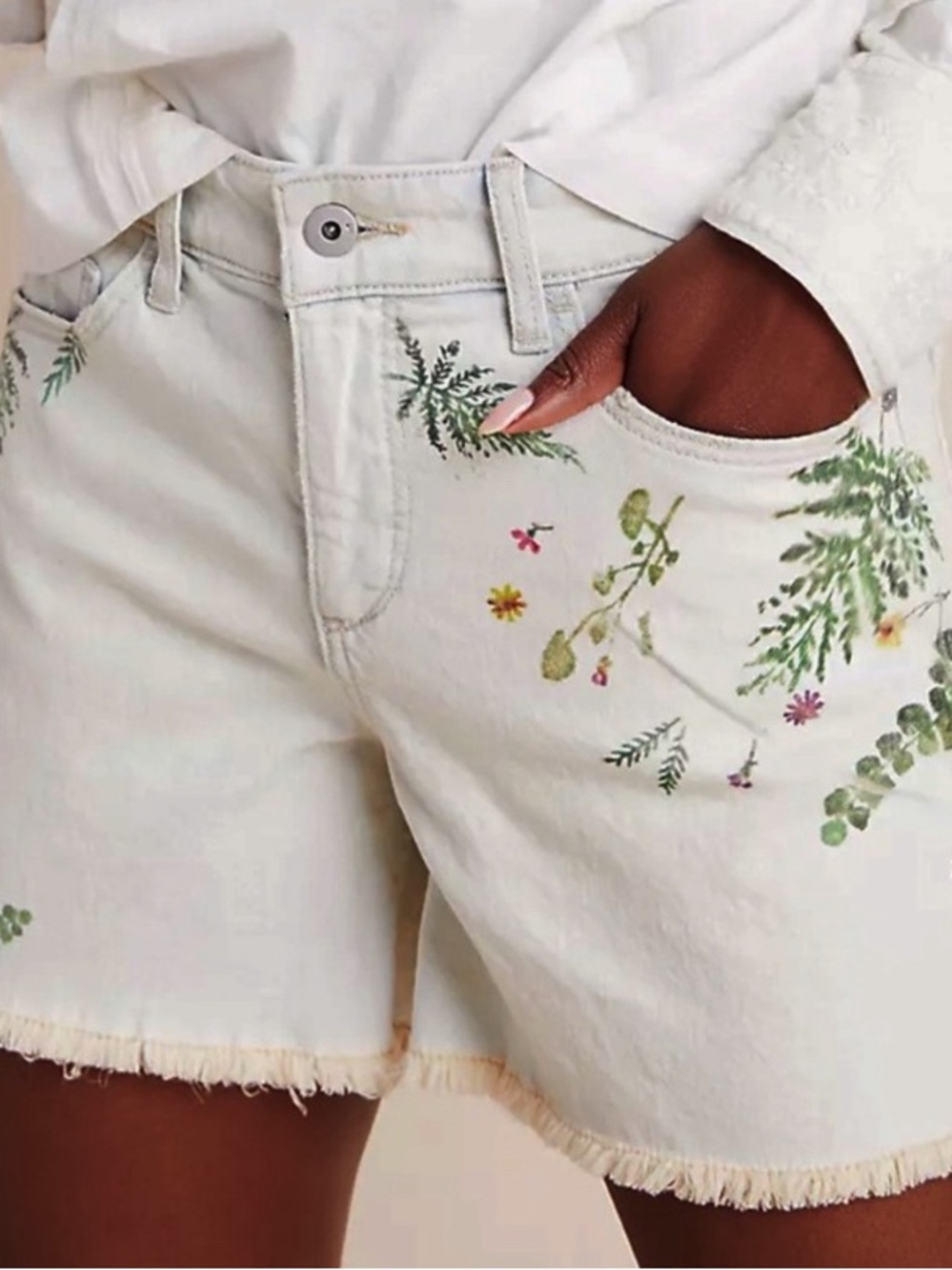Pilcro Florise High-Rise Slim Denim Boyfriend Shorts with Floral Embroidery 27